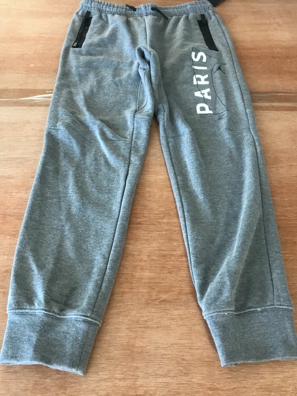 Jordan x Paris Saint Germain French Terry Sweat Pants Boy M Gray Zip Pocket